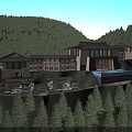 Modern Guesthouse Building in Mountain Forest With Night View And Outdoor Pool