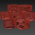 Cartoon Scene Of Colorful Multi Layered Room Model With Various Furniture And Decorations