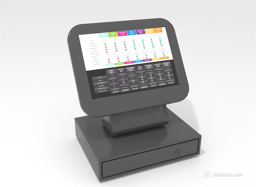 Modern Commercial POS System With Touchscreen Display Colorful Interface And Cash Drawer 3d model 