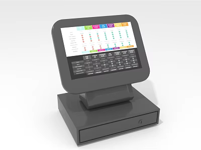 Modern Commercial POS System With Touchscreen Display Colorful Interface And Cash Drawer 3d model