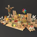 Farm Fresh Produce Stacked Display With Scarecrow Pinwheel Pumpkins Vegetables And Wooden Crates