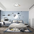 Modern Kids Bedroom With Space Themed Decor And Study Area 3d model