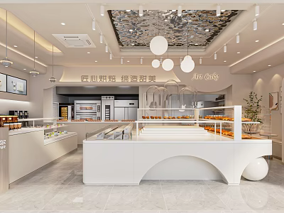 Elegant Dessert Shop Interior With Bright Lighting And Glass Display Cases 3d model