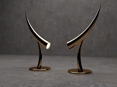 Golden Modern Curved Table Lamps With Round Base Illuminated In Room 3d model