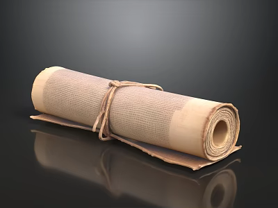 Vintage Bookstore Interior Featuring Old Scroll Tied With Rope On 3d model