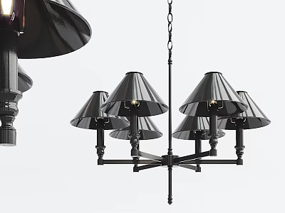 Modern Black Chandelier With Multiple Conical Shades And Metal Frame Design 3d model