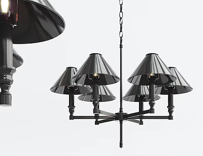 Modern Black Chandelier With Multiple Conical Shades And Metal Frame Design 3d model