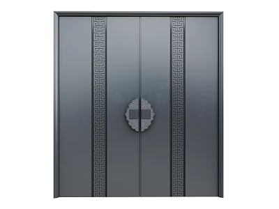 Elegant Dark Front Door with Vertical Stripes and Circular Traditional Decorative Ornament 3d model