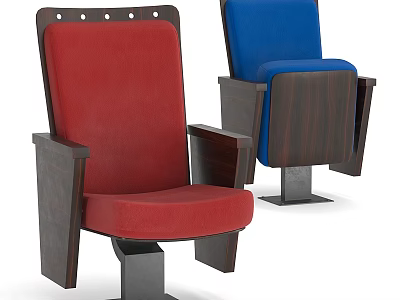 Red And Blue Theater Seats With Wooden Armrests And Backrests 3d model