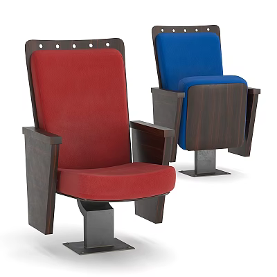 Red And Blue Theater Seats With Wooden Armrests And Backrests 3d model
