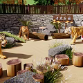 Park Landscape Featuring Tigers Red Small House Pool Stones and Trees