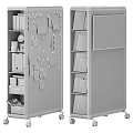 White Mobile Multi Layered Bookshelf With Drawers Sticky Notes Black Panel And Green Plant