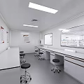 Clean Modern Laboratory Interior With Workbenches Stools And Wall Posters 3d model