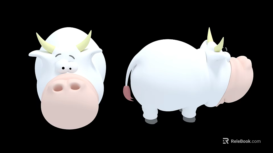 Cartoon White Cow Game Movie Character with Yellow Horns Pink Nose and Cute Design 3d model 