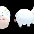 Cartoon White Cow Game Movie Character with Yellow Horns Pink Nose and Cute Design