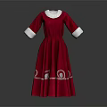 Red Dress With White Collar Cuffs And Pleated Design Featuring White Circular Patterns 3d model