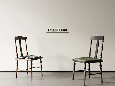 POLIFORM Accent Chairs Featuring Wooden Black Frames Slatted Backrests and Patterned Green Seats 3d model