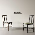 POLIFORM Accent Chairs Featuring Wooden Black Frames Slatted Backrests and Patterned Green Seats