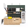 Modern Bubble Tea Shop Interior Design With Wooden Counter Green Tiles And Menu Board