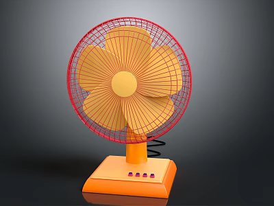 Portable Electric Fan With Red Frame Yellow Blades And Orange Base For Home Use 3d model