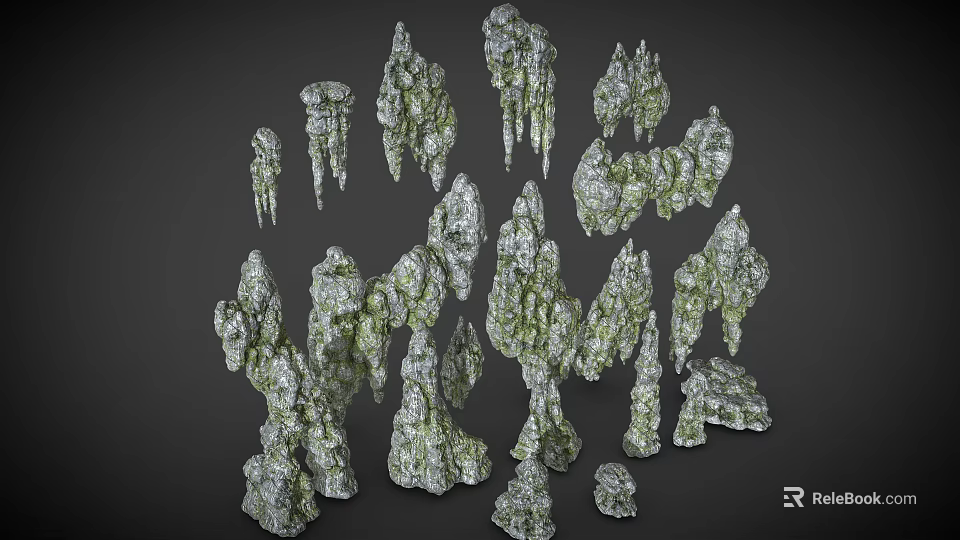 Natural Rock Formations In Various Shapes With Stalactites Stalagmites And Stone Structures 3d model 