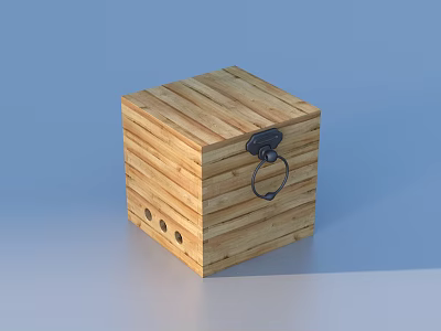 Wooden Storage Box With Metal Lock Ring Handle And Side Holes For Home Use 3d model
