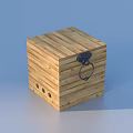 Wooden Storage Box With Metal Lock Ring Handle And Side Holes For Home Use