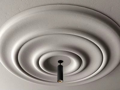 Modern White Ceiling Decorative Design With Concentric Circles And Black Pendant Light 3d model