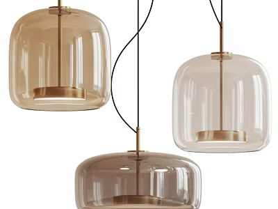 Modern Glass Pendant Lights with Transparent and Light Brown Shades and Metal Accents 3d model