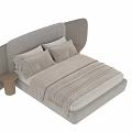 Modern Double Bed With Curved Headboard Soft Bedding And Wooden Nightstand