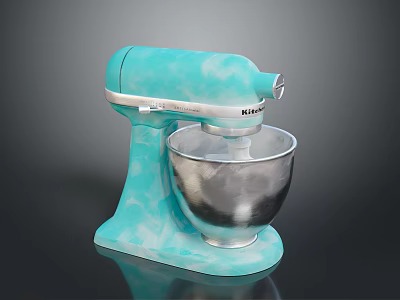 Turquoise Kitchen Stand Mixer With Silver Mixing Bowl And Electric Motor 3d model