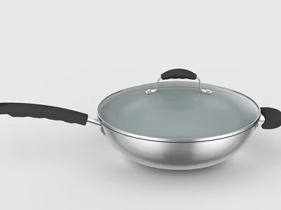 Stainless Steel Frying Pan With Black Handle Transparent Lid And Smooth Surface Design 3d model
