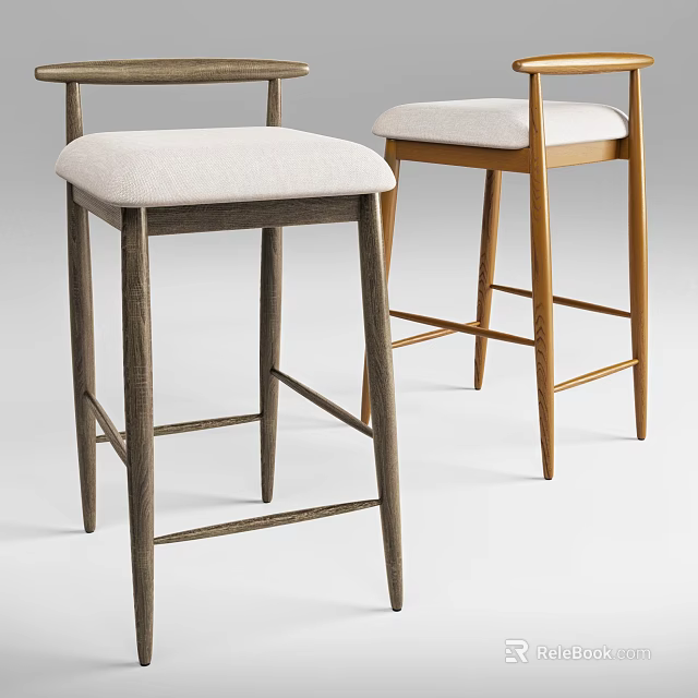 Modern Minimalist Bar Stools With Dark And Light Wooden Legs And Fabric Seats 3d model 