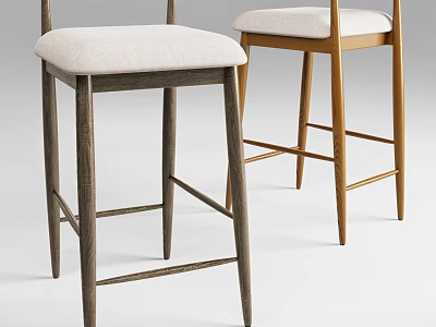 Modern Minimalist Bar Stools With Dark And Light Wooden Legs And Fabric Seats 3d model