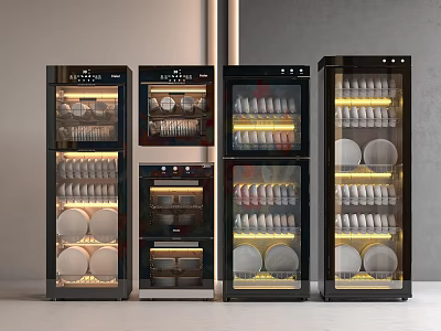 Black Multi Layer Glass Door Kitchen Storage Appliances Storing Tableware 3d model