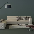 Modern White L Sofa With Patterned Cushions And Coffee Table Set On Gray Green Wall 3d model