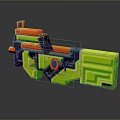 Colorful Building Block Toy Gun With Vibrant Red Green Blue Yellow Sections For Kids Play
