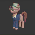 Cute Little Pony Wearing White Hat Blue Glasses And Blue Outfit Standing On Black Surface