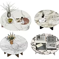Round Marble Coffee Table With Decorative Items Books And Geometric Legs 3d model
