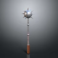 Medieval Spiked Mace Weapon With Silver Metal Head And Brown Wooden Handle