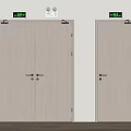 Light Wooden Safety Doors With Green Emergency Exit Signs Double And Single Design