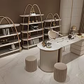 Elegant Modern Tea Table And Chairs With Golden Arched Shelves Marble Tabletop And Stools