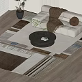 Square Rug With Brown White Gray Geometric Striped Patterns In Living Room With Coffee Table And Sofa