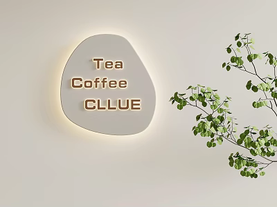 Wall Lamp With Illuminated Tea Coffee CLUE Text Irregular Shape On Light Wall Green Plants 3d model