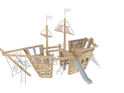 Wooden Pirate Ship Playground Equipment with Mast Flags Climbing Net and Slide 3d model Wooden Pirate Ship Playground Equipment with Mast Flags Climbing Net and Slide 3d model