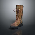 Brown Leather Lace Up Tall Boots With Metal Eyelets And Black Thick Sole