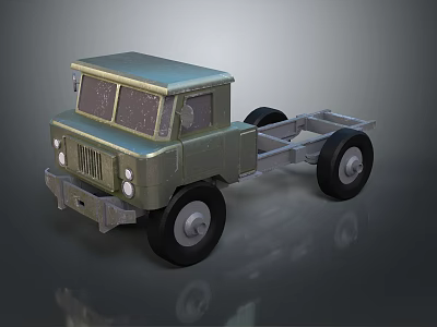 Green Military Style Truck Chassis With Cab And Black Wheels 3d model
