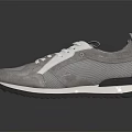 Pair of Gray Sneakers with White Laces and Modern Rubber Sole Casual Style