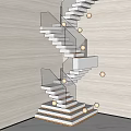 Modern Spiral Staircase Design With Light Wood Walls And White Marble Floor