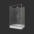 Modern Glass Shower Enclosure With Rose Gold Frame Overhead And Handheld Shower Head